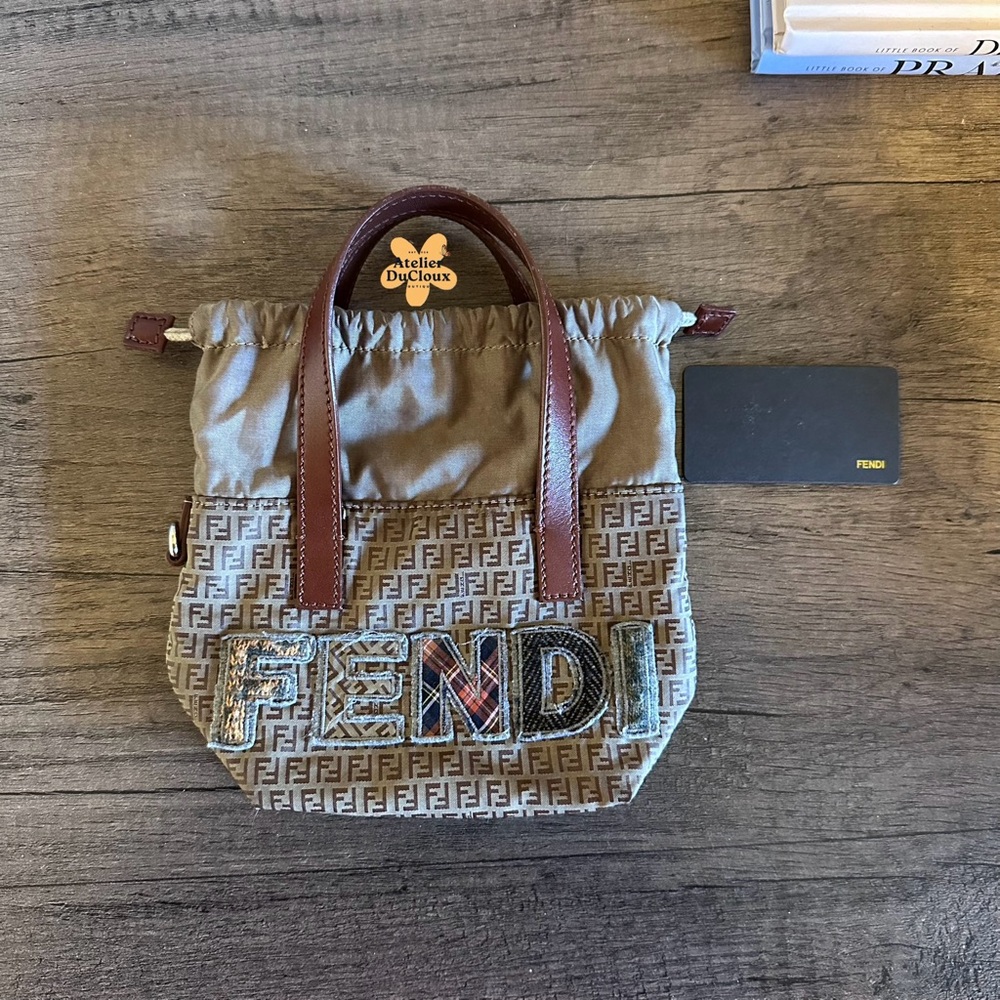 RARE Vintage Authentic Fendi Mini Shopper Nylon mini Wristlet zucchino Pouch - Picture 12 of 16